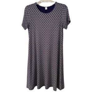 Old Navy Blue and Cream Print A-Line Knee Length Swing Dress Short Sleeve Size M